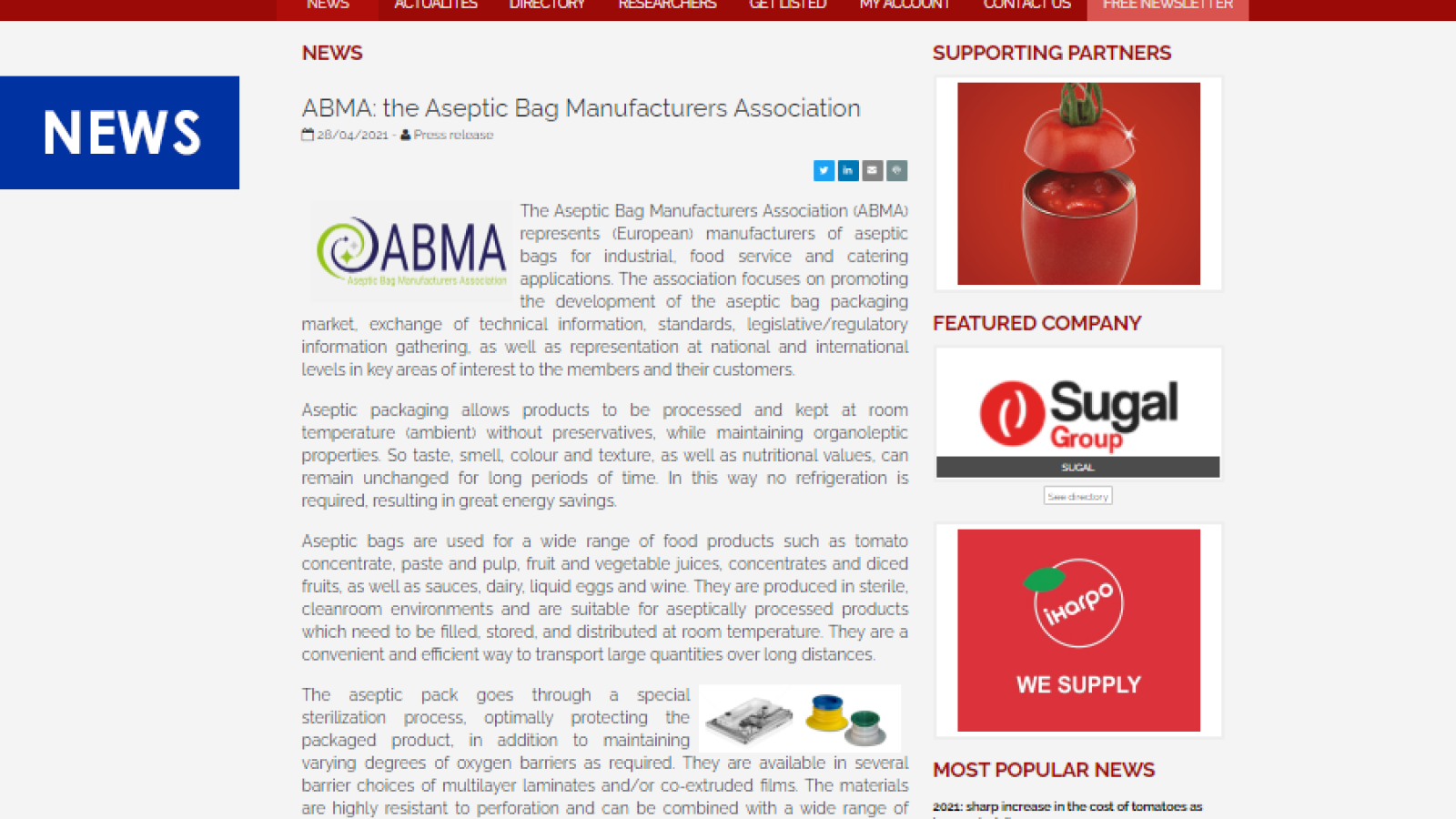 ABMA: The Aseptic Bag Manufacturers Association